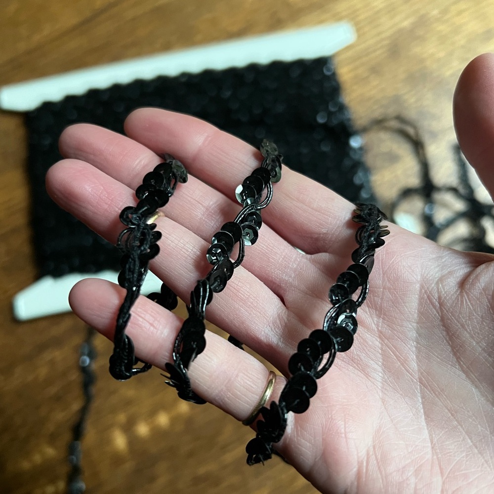 Deadstock Vintage Sequin Trim, Thin Black Twisted Cord Braid Soutache, Crafting